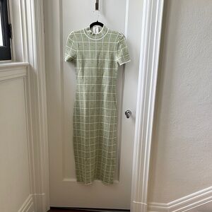 STAUD Green Sheath Midi Dress with Mock Neck